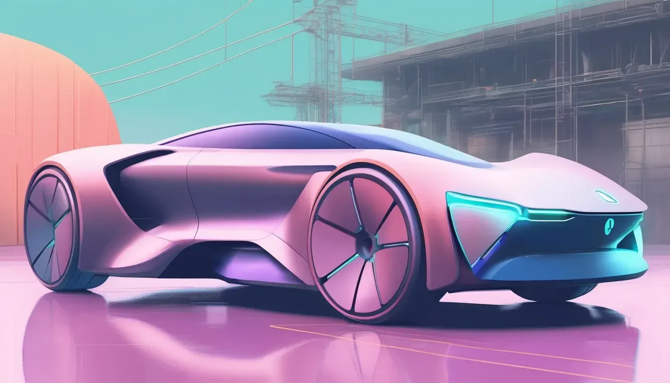 Ilustrace: futuristický elektromobil v růžovém světle